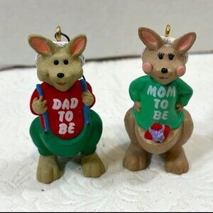 VTG Set of Christmas 1991"Mom & Dad To Be" Kangaroo Hanging Tree Ornaments 2.25"